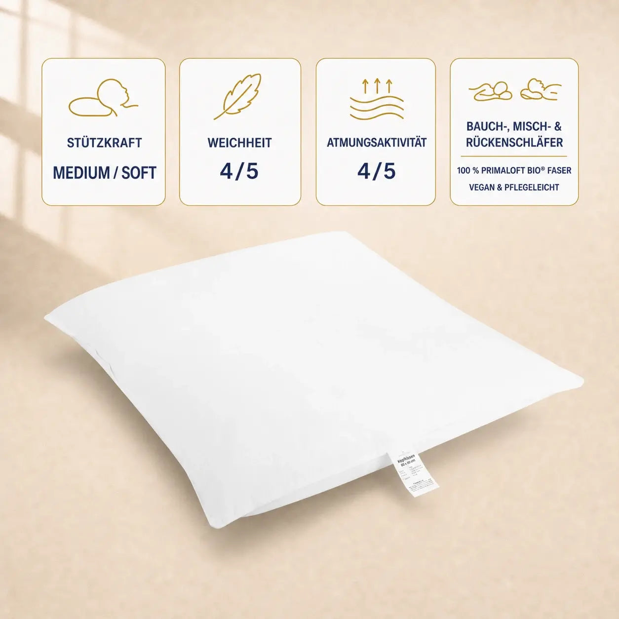 Cosy PrimaloftBio Mikrofaser Kissen 80x80 cm, nachhaltiges und weiches Kopfkissen für angenehmen Schlafkomfort