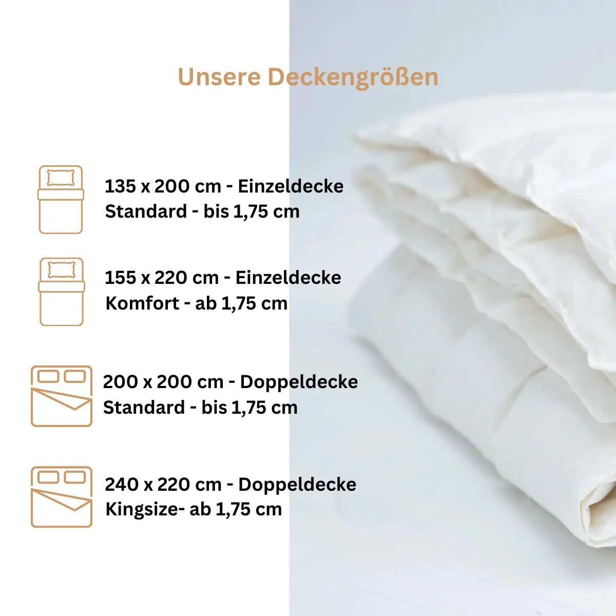 Die verfügbaren Deckengrößen von Luxecosy