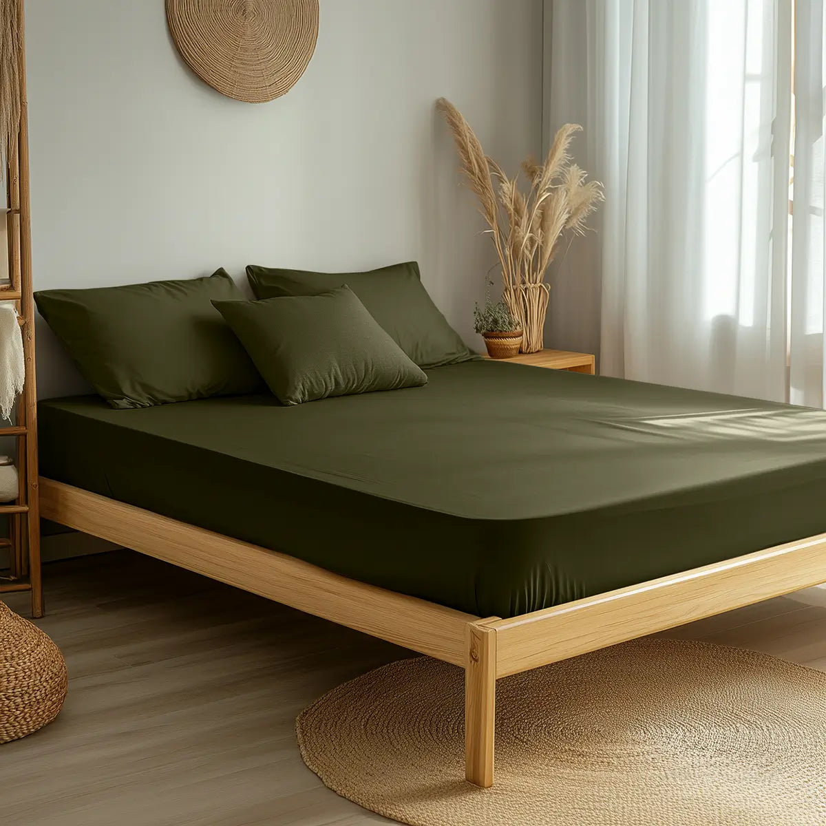 Jersey Spannbettlaken Waldgrün von Luxecosy - Handgefertigt in Österreich.