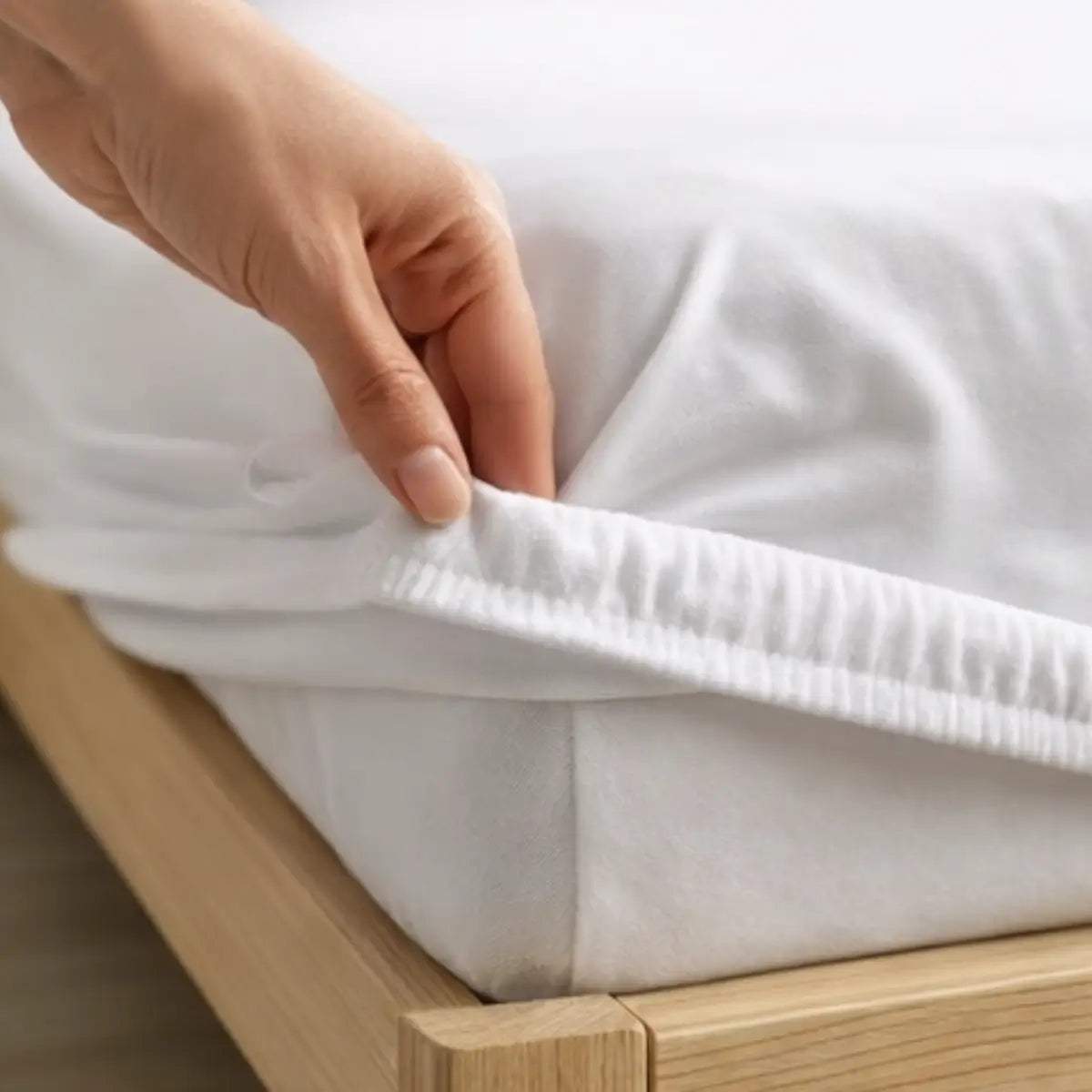 Jersey Spannbettlaken Weiß von Luxecosy - Handgefertigt in Österreich.