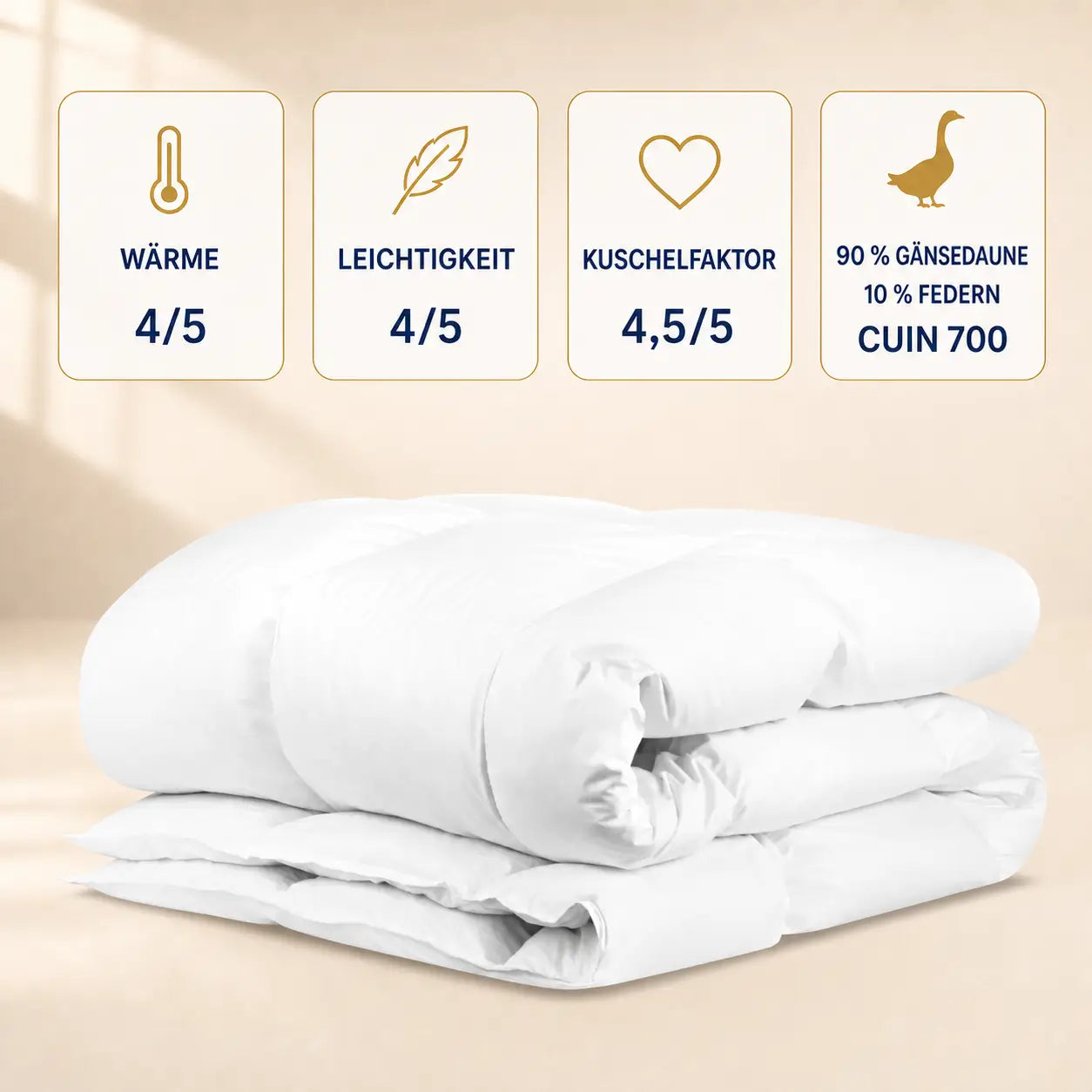 Luxe Daunendecke mit 90 % Daunenfüllung und 10 % Federn, handgefertigt in Deutschland