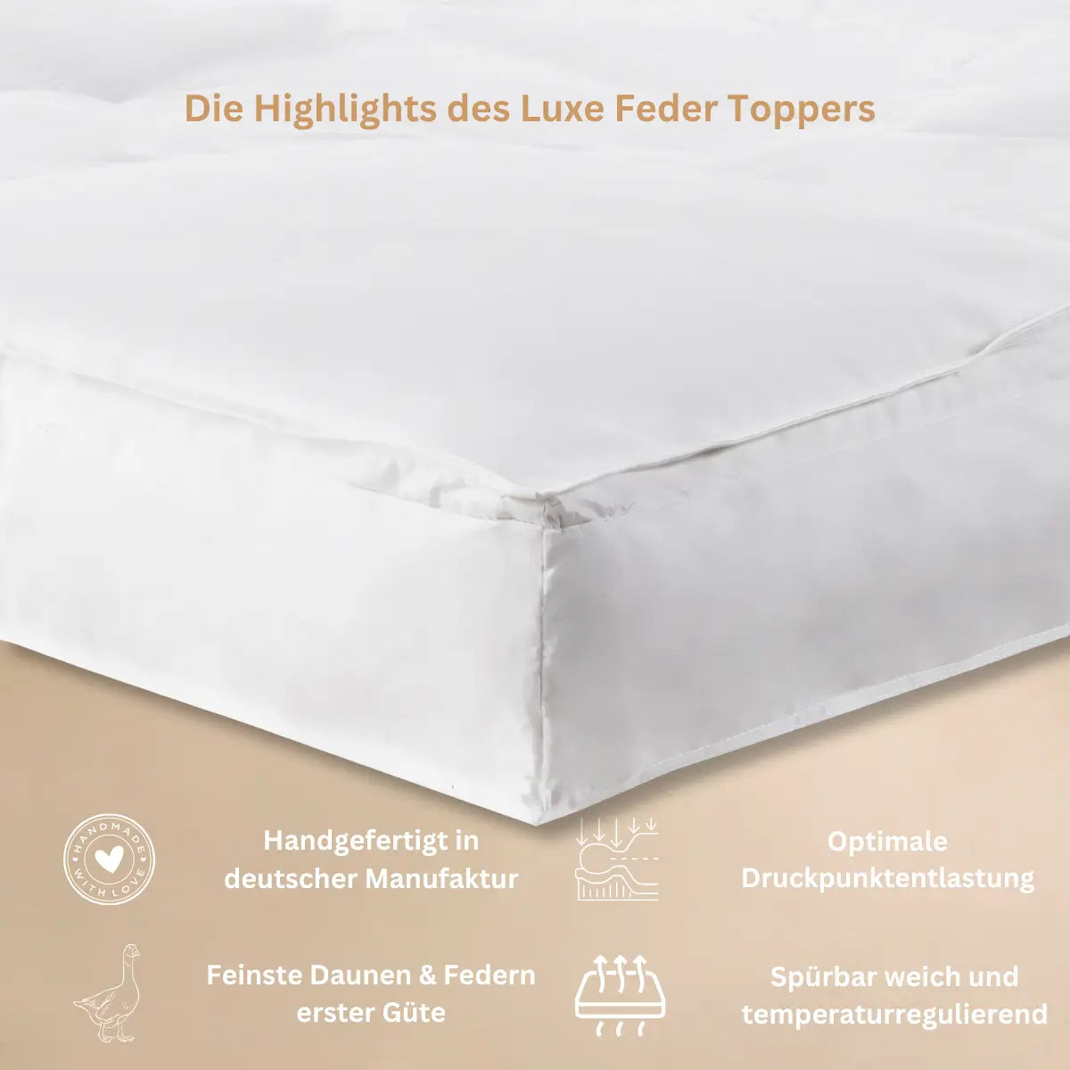 Highlights des Luxe Feder Toppers für gleichmäßige Verteilung der Füllung und optimalen Komfort