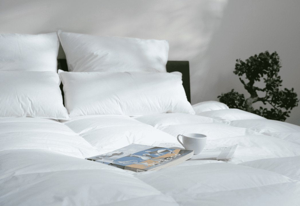 Das Pure Decken und Kissen Set aus 100% Gänsedaune von Luxecosy.