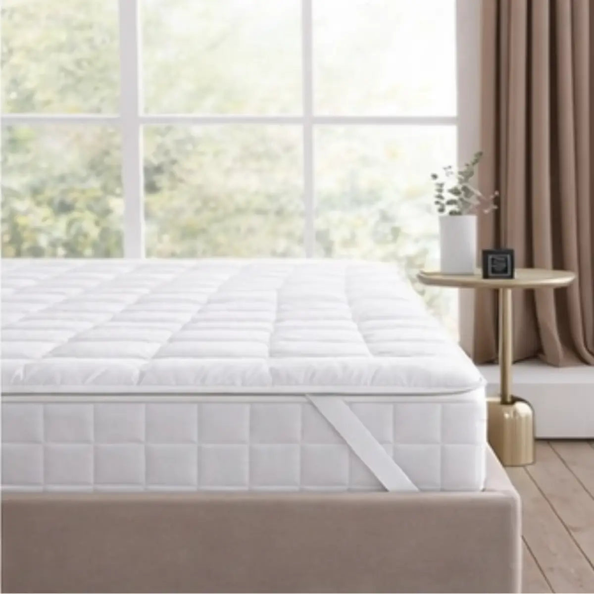 Der Tencel Topper von Luxecosy in Seitenansicht auf einer Matratze.