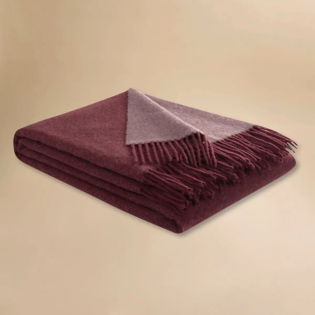 Luxecosy Wolle Kaschmir Plaid 150x200 cm in Bordeaux – luxuriöse Decke aus feiner Merinowolle und Kaschmir in edlem Rotton