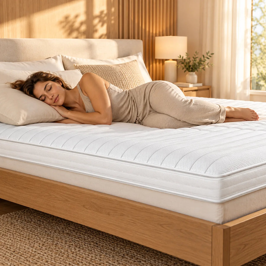 Seitenschläferin auf dem LuxeCosy Naturlatex Topper