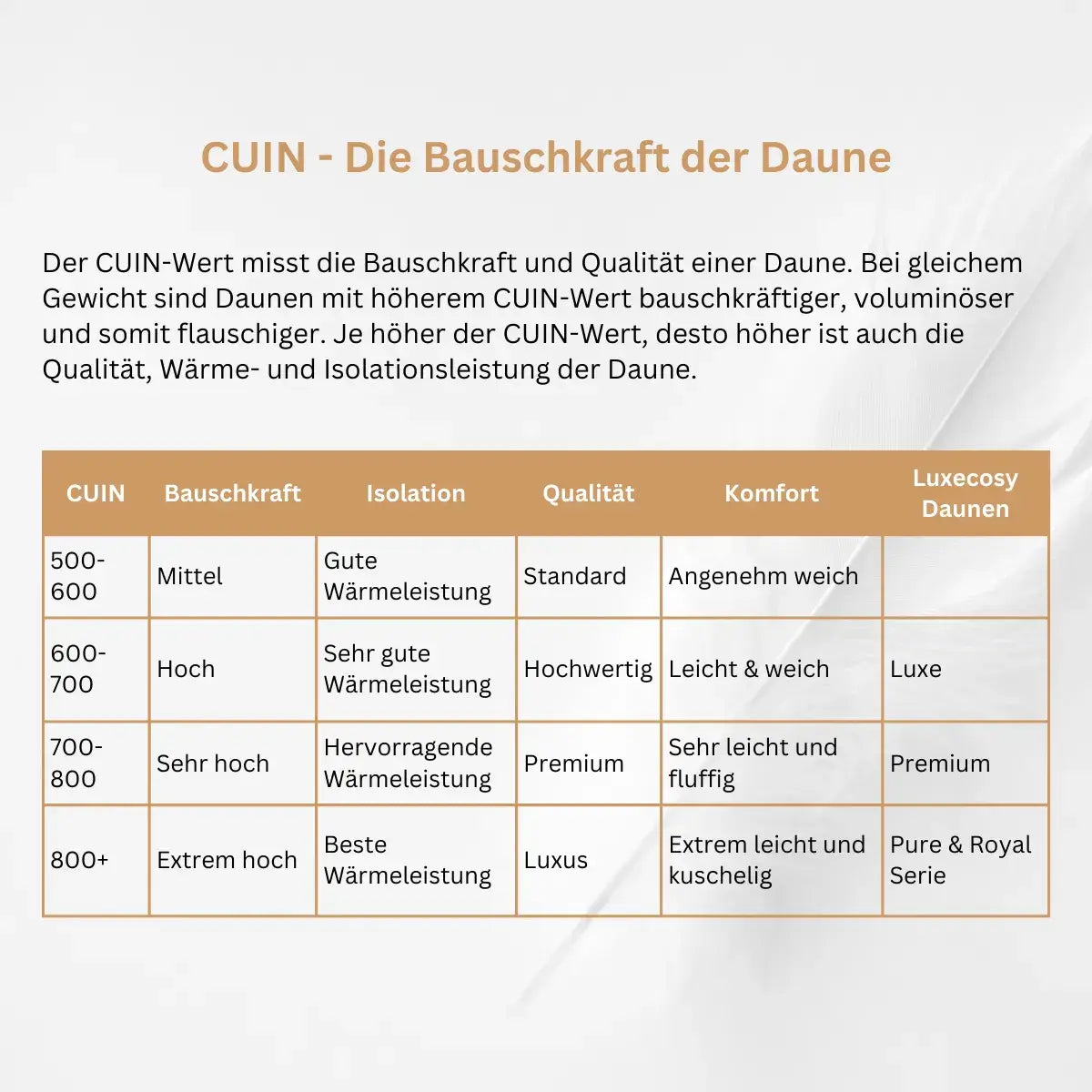 CUIN - Die Bauschkraft der Daunen von Luxecosy