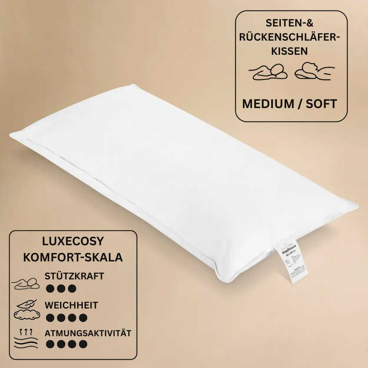 Cosy PrimaloftBio Mikrofaser Kissen 40x80 cm, nachhaltiges und weiches Kopfkissen für angenehmen Schlafkomfort