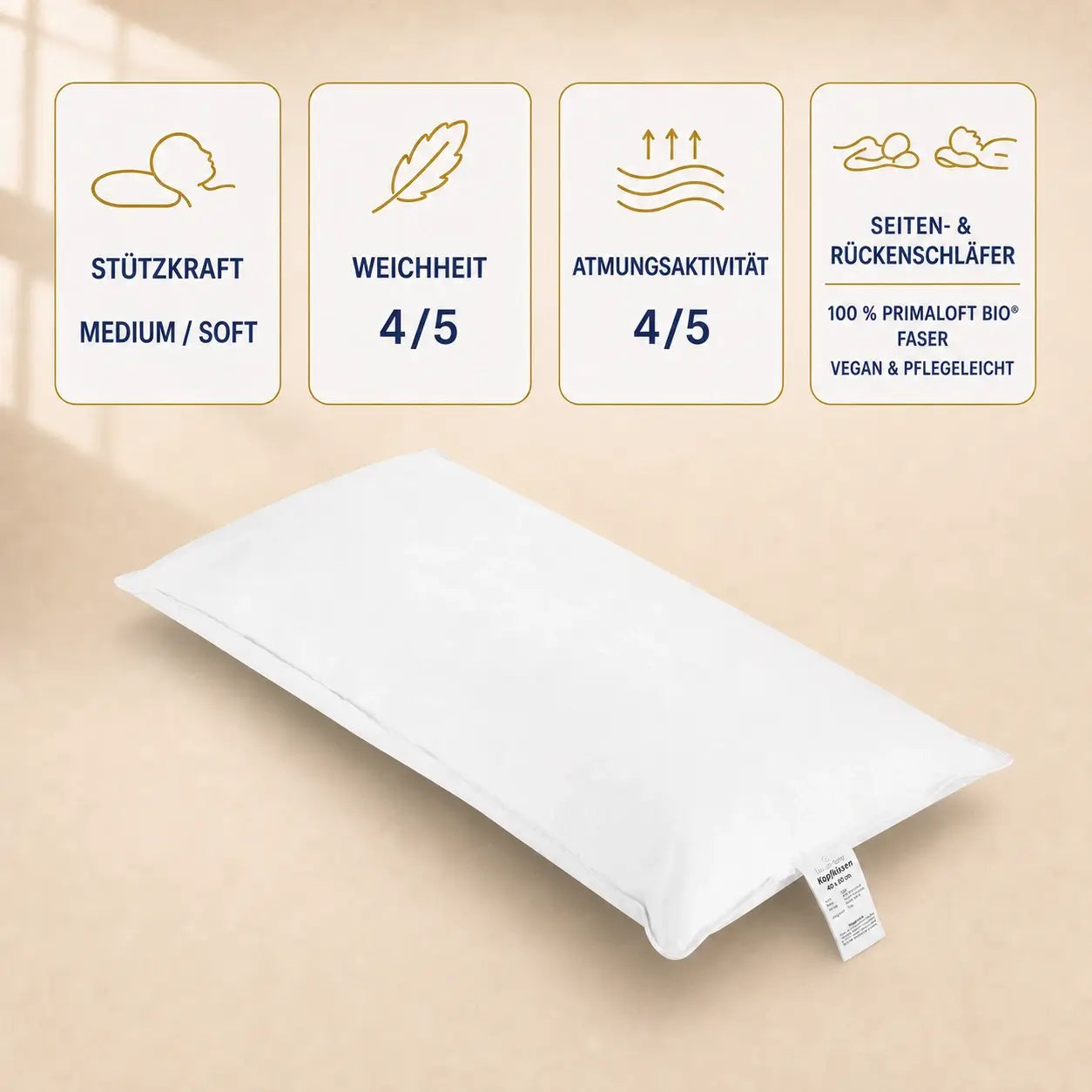 Cosy PrimaloftBio Mikrofaser Kissen 40x80 cm, nachhaltiges und weiches Kopfkissen für angenehmen Schlafkomfort