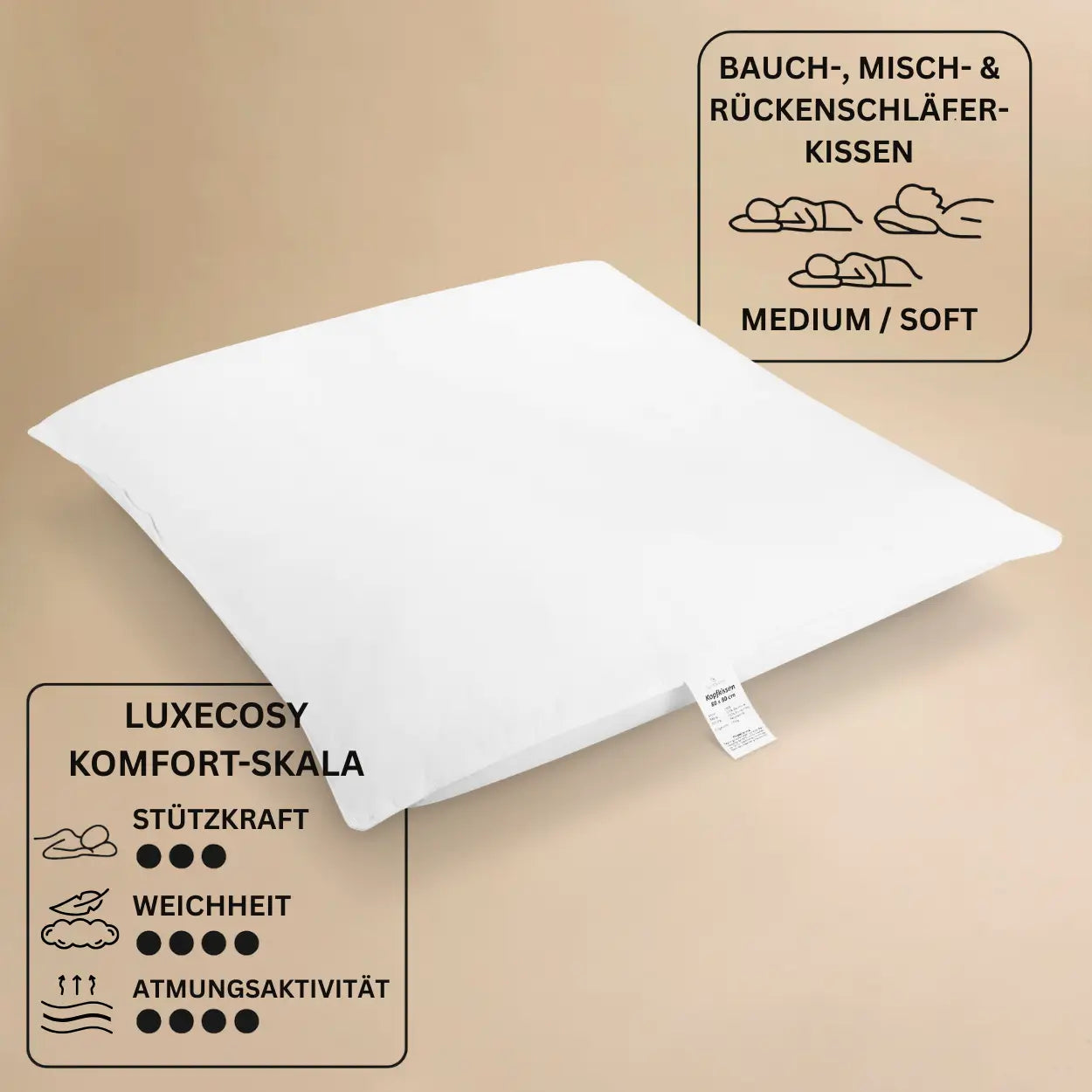 Cosy PrimaloftBio Mikrofaser Kissen 80x80 cm, nachhaltiges und weiches Kopfkissen für angenehmen Schlafkomfort