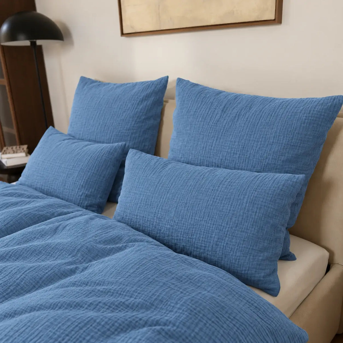 Musselin Kissenbezug 40x80 cm in Blau von LuxeCosy