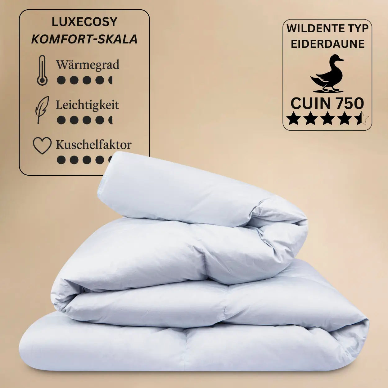 Premium Daunendecke aus 100 % Wildente Typ Eiderdaune, luxuriöse Bettdecke in der Größe 135x200 cm.
