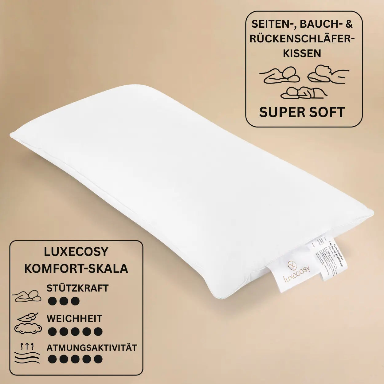 Royal Daunenkissen 40x80 cm aus 100 % Gänsedaune, luxuriöses Kopfkissen für erholsamen Schlafkomfort perfekt für Seitenschläfer.