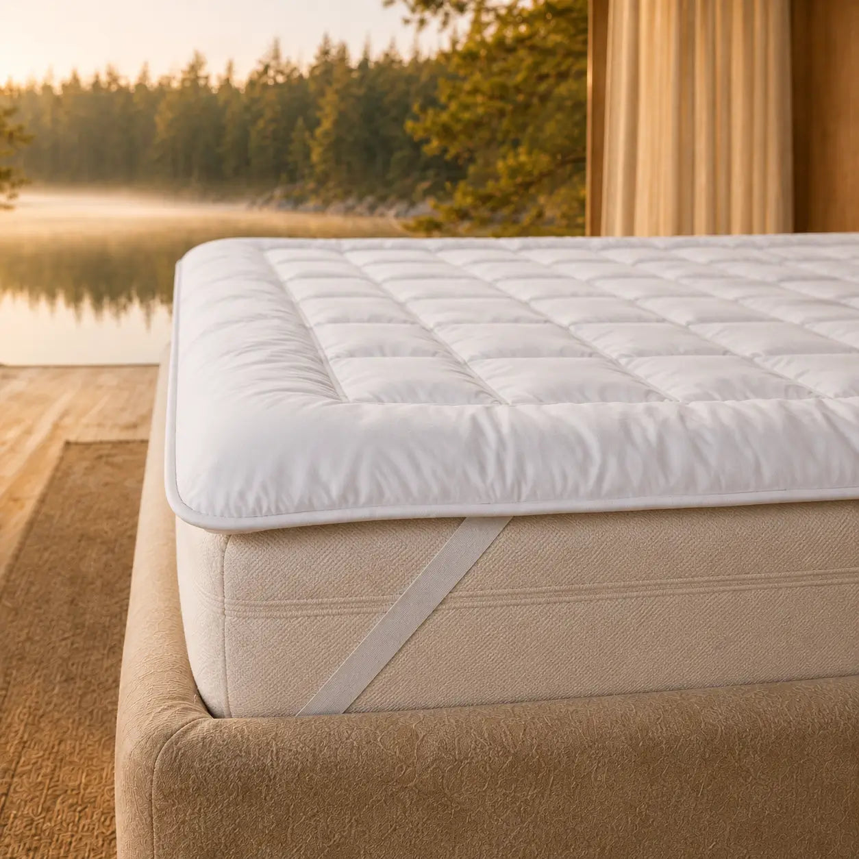 Detailaufnahme der weichen und glatten Oberfläche der Tencel Matratzenauflage für ein angenehmes Liegegefühl
