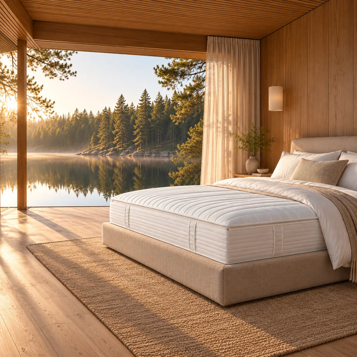 LuxeCosy Hotelmatratze in einer warmen Hotelsuite am See
