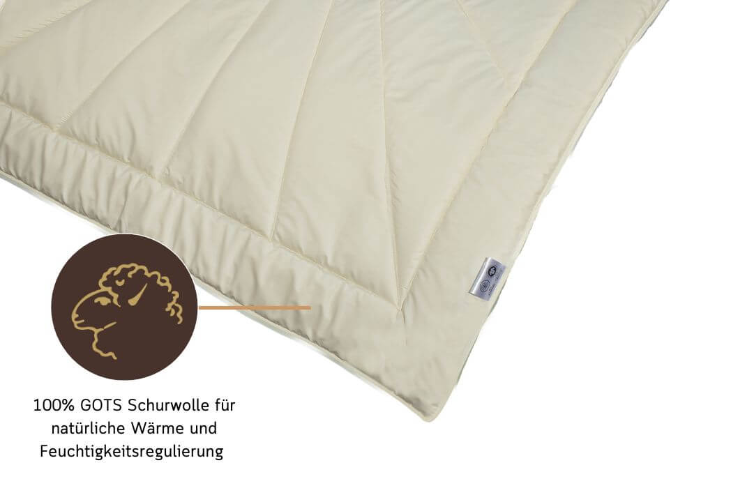 Die luxuriöse Prestige Comfort Bio Schurwolldecke: Nachhaltige Gemütlichkeit für Ihr Bett aus nachhaltiger Schurwolle.